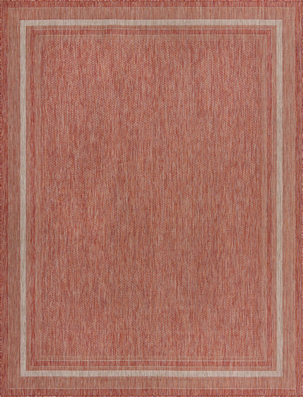 Unique Loom Outdoor Border Soft Border Machine Made Border Rug Rust Red, Ivory 9' 0" x 12' 0"