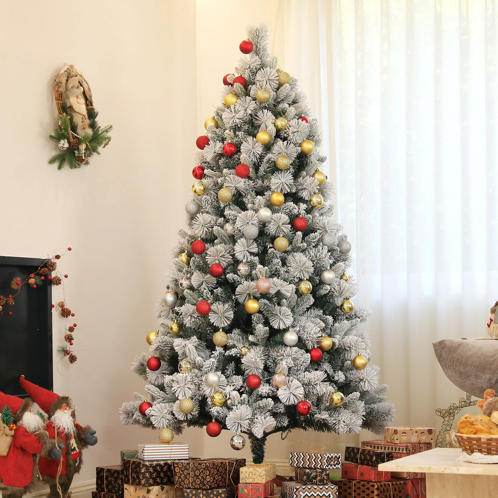 English Elm Homcom 6.5 Ft Pre-Lit Snow-Flocked Christmas Tree With 350 Lights & Metal Stand For Cozy Holidays W2225P249671