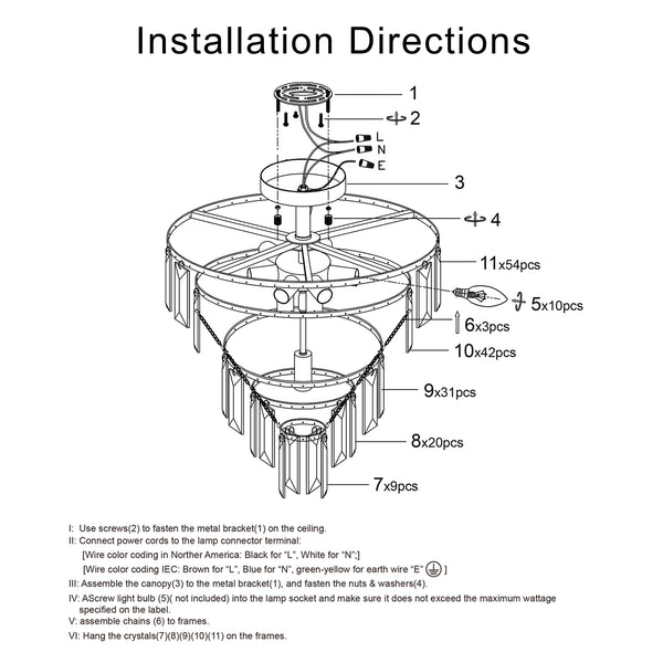English Elm Gold Crystal 5-Tier Round Chandelier Semi-Flush Modern Luxury K9 Crystal Ceiling Light Fixture W2312P374964