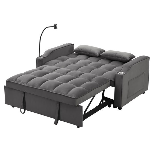 English Elm Sofa Velvet Trundle Bed Dark Gray with USB Ports, Adjustable Back, Space-Saving Convertible Recliner W311P264377