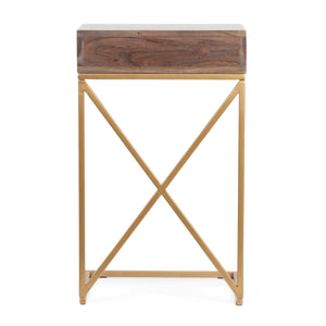 English Elm Christopher Knight Home® - END C-Shape End Table with Drawer in Dark Brown Acacia Wood & Gold Metal Legs — Rustic Glam Accent (97) 68743.00