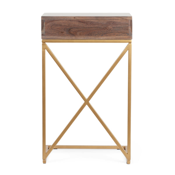 English Elm Christopher Knight Home® - END C-Shape End Table with Drawer in Dark Brown Acacia Wood & Gold Metal Legs — Rustic Glam Accent (97) 68743.00