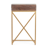 Christopher Knight Home® - Noble House - Bucyrus Rustic Glam Handcrafted Acacia Wood C-Shaped Side Table, Dark Brown and Gold