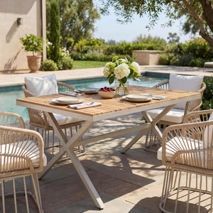 English Elm Teak Solid Wood Rectangular Outdoor Dining Table with Powder Coated Steel X Legs N770P385226B