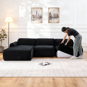 English Elm 105'' Modular Sectional with Washable Woven Cover Convertible L-shape Living Room Sofa W3565S00017