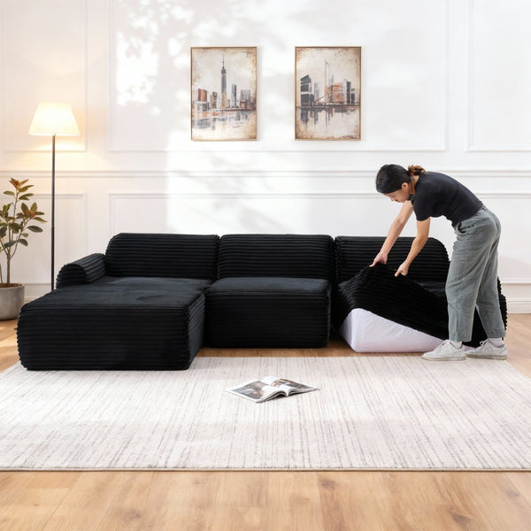 English Elm 105'' Modular Sectional with Washable Woven Cover Convertible L-shape Living Room Sofa W3565S00017