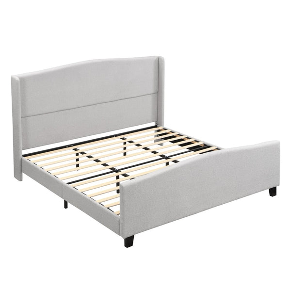 English Elm King Platform Bed Tall Upholstered Teddy Velvet Headboard Boutique Hotel Bedroom Style W1716P419749