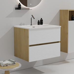 English Elm Gloria Floating Bathroom Vanity Two Tone Oak Ceramic Sink Wall Mount Modern Bath W1865P252913