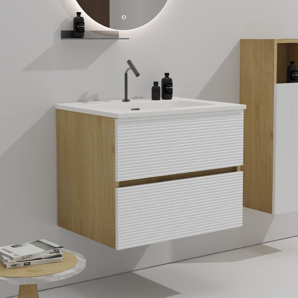 English Elm Gloria Floating Bathroom Vanity Two Tone Oak Ceramic Sink Wall Mount Modern Bath W1865P252913