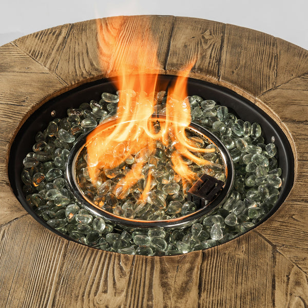 English Elm 30" 50000BTU Propane Fire Pit Table with Faux Wood Grain Top, Stainless Burner, Glass Rocks, Black W853P194144