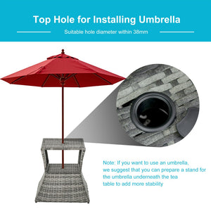 English Elm Outsunny Rattan Wicker Side Table With Umbrella Hole & 2-Tier Shelf - Stylish, Weather-Resistant Design W2225P200793-GIGA