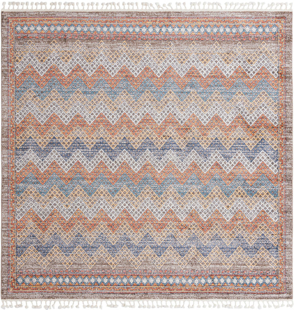 Unique Loom Aramis Stella Machine Made Tribal Rug Multi, Blue/Ivory/Light Brown/Rust Red/Beige 10' 0" x 10' 0"