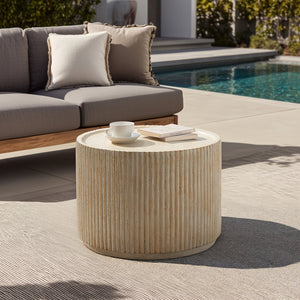 English Elm Christopher Knight Home® - 23.5" MGO Fluted Round Coffee Table — Natural Travertine Look, Weatherproof Magnesium Oxide Chic N772P306668T