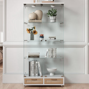 English Elm Modern Glass Display Cabinet With Led Lighting, Lockable Drawers, And Adjustable Shelves For Home Décor W241S00059