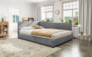 English Elm Full Size L-shaped Corduroy Upholstered Daybed Sofa for Living Room or Studio Gray N737P380207E