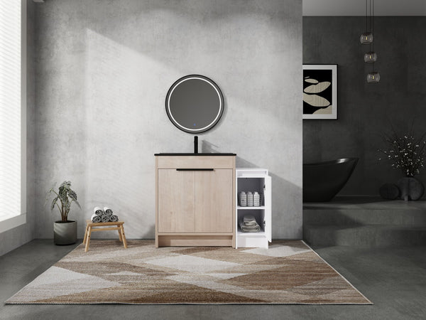 English Elm 42 Inch Freestanding Bathroom Vanity With Black Ceramic Sink & Ample Storage, Soft-Close Doors W999S00305