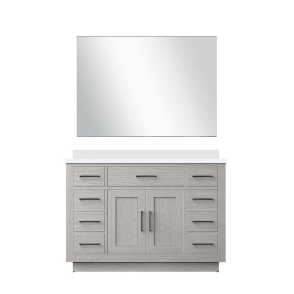 English Elm White Oak Single Bath Vanity With White Quartz Top, 43 In. Mirror, Modern Storage & Style Upgrade B2731S01405-GIGA