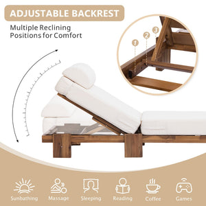 English Elm U_style Solid Acacia Wood Outdoor Lounge Set Adjustable Reclining Poolside Chairs with Headrest Beige WY000483AAA