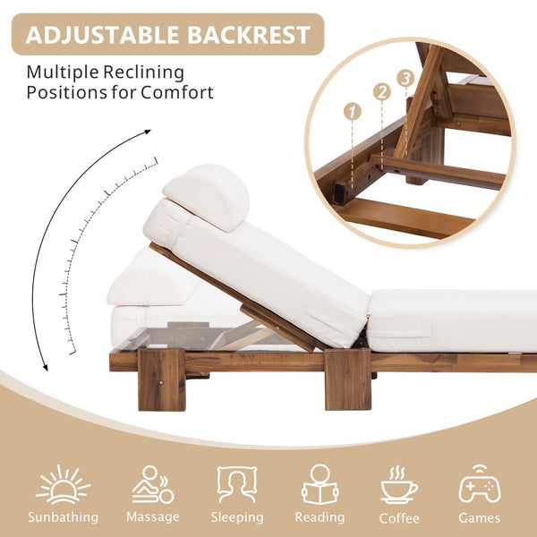 English Elm U_style Solid Acacia Wood Outdoor Lounge Set Adjustable Reclining Poolside Chairs with Headrest Beige WY000483AAA