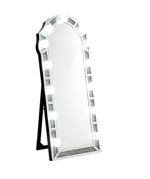 English Elm Noralie Glam Floor Mirror Silver with Beveled Frame & Faux Diamond Inlay, Hollywood-Style Accent B2726P254731