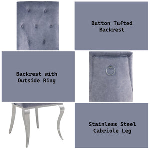 English Elm Dekel Upholstered High-Back Dining Chair Set of 2 with Tufted Padded Back, Stainless Frame and Legs Gray,Silver 49 L x 34 W x 25 H B2726P338121