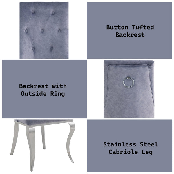 English Elm Dekel Upholstered High-Back Dining Chair Set of 2 with Tufted Padded Back, Stainless Frame and Legs Gray,Silver 49 L x 34 W x 25 H B2726P338121