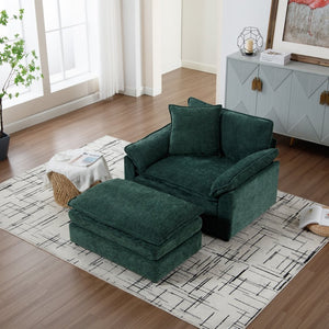 English Elm 44.5" Oversized Club Chair with Ottoman Chenille Upholstered Solid Wood Reading Seat Green W3244S00007