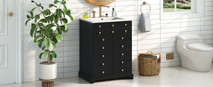 English Elm 24" Modern Bathroom Vanity with Ceramic Sink, Gold Handles, Tip-Out Drawer & Dual Soft-Close Doors N710P276692B