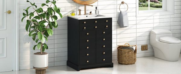 English Elm 24" Modern Bathroom Vanity with Ceramic Sink, Gold Handles, Tip-Out Drawer & Dual Soft-Close Doors N710P276692B