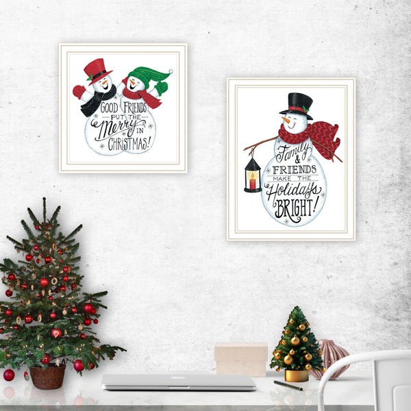 English Elm Trendy Decor 4u Folk Art Snowman Two Piece White Framed Print Set for Home Walls B067P256625