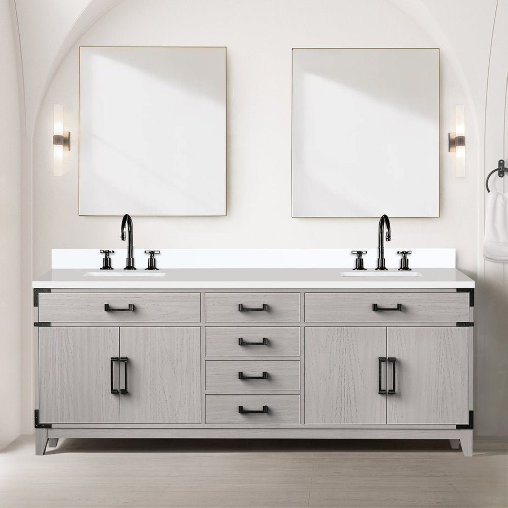 English Elm White Oak Double Bath Vanity 84" W X 22" D With Elegant White Quartz Top For Timeless Style & Storage B2731P259985-GIGA