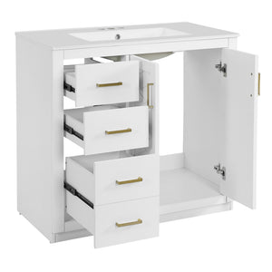 English Elm 72'' Bathroom Vanity With Ceramic Sink - Elegant Solid Wood Freestanding Set With Ample Storage & Soft-Close Doors N710SS00015K
