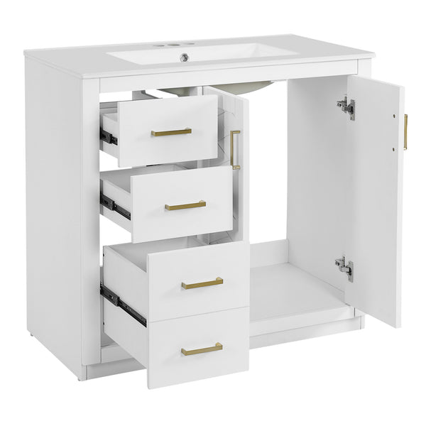 English Elm 72'' Bathroom Vanity With Ceramic Sink - Elegant Solid Wood Freestanding Set With Ample Storage & Soft-Close Doors N710SS00015K