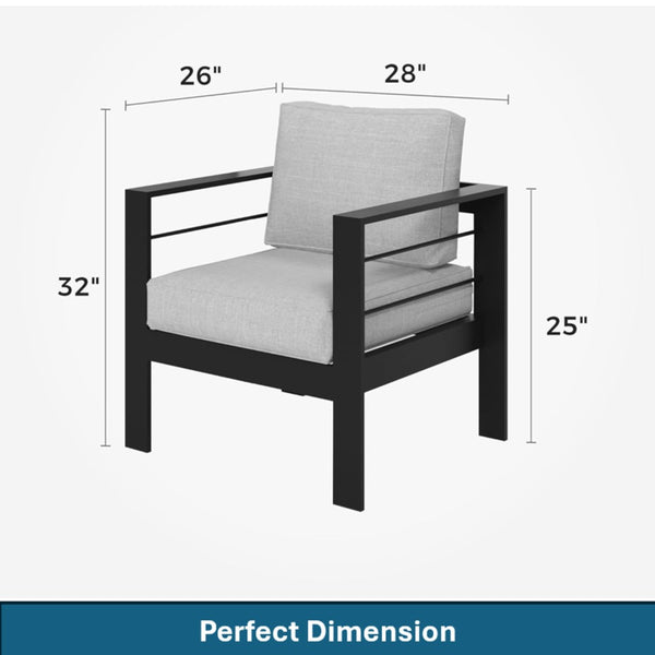 English Elm 4-piece Aluminum Outdoor Conversation Set with Rust-proof Matte Frame and Wpc Coffee Table Light Gray B082S00098