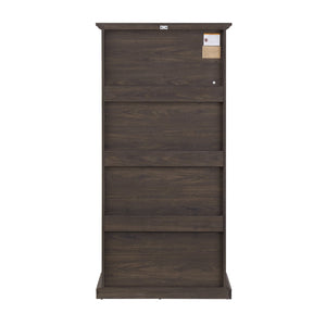 English Elm Glass 4-Tier Display Cabinet with Tempered Glass Doors, Flip-Up Access, Aluminum Frame, Elegant Chic Storage for Collectibles and Books Brown W2275P206601