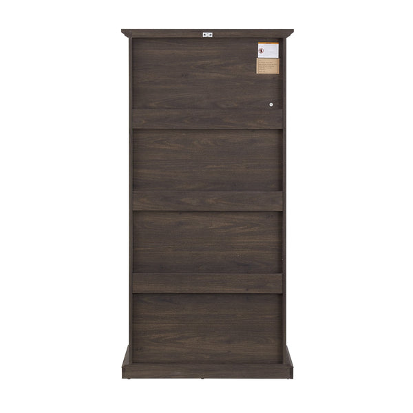 English Elm Glass 4-Tier Display Cabinet with Tempered Glass Doors, Flip-Up Access, Aluminum Frame, Elegant Chic Storage for Collectibles and Books Brown W2275P206601