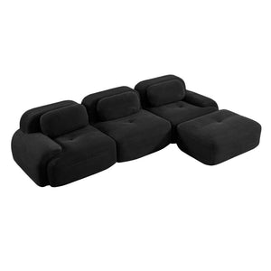English Elm L-shaped Modular Corduroy Sectional Sofa Ergonomic Low Profile Living Room Seating Black W714S01276
