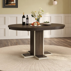 English Elm TREXM Retro Extendable Oval Dining Table with 16" Leaf, Double-Layer Pedestal, Durable Wood Finish Espresso XW000002AAP