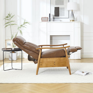 English Elm COOLMORE Mid-Century Recliner Armchair with Footrest, Plush Foam Cushion, Solid Wood Frame Comfort Light Brown W1539P210126
