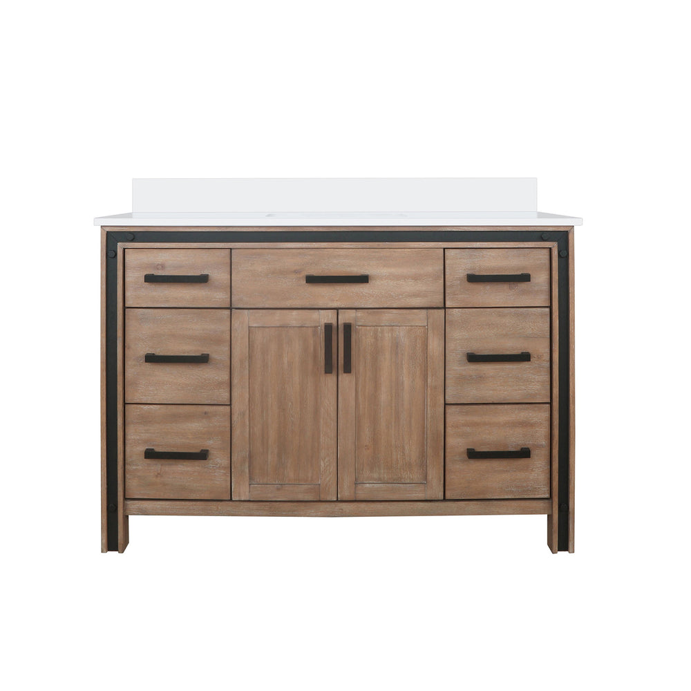 English Elm Rustic Barnwood 48 in Vanity with Cultured Marble Top, Solid Wood Frame, Soft-Close Drawers, Storage B2731P260701