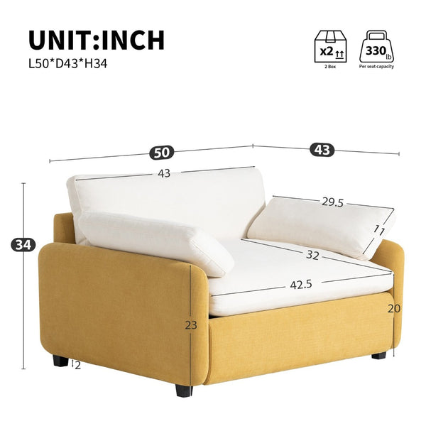 English Elm 50*43" Oversized Chenille Armchair Deep Lounge Seat Modern Minimalist Living Room Chair Cream,Yellow N723S5042L