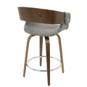 English Elm Elisa Mid-Century Counter Stool with Walnut Swivel Legs and Woven Fabric Upholstery, Pair Grey B202S00057
