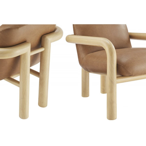 English Elm Modern Oak Framed Faux Leather Armchair Sculptural Accent Seat for Living Rooms Natural Wood B011P423334