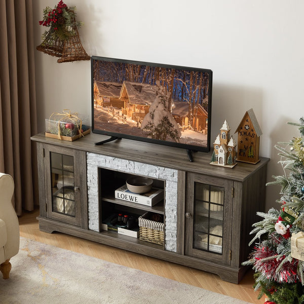 English Elm 58" Modern TV Stand with Faux Stone Top, 6 Cable Cutouts, Ample Adjustable Storage for 75" TVs Grey W2275P342691