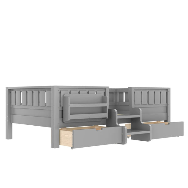 English Elm Twin Kids Storage Bed with Bookshelf Headboard Safety Staircase and Under Drawers Gray W1580P379185