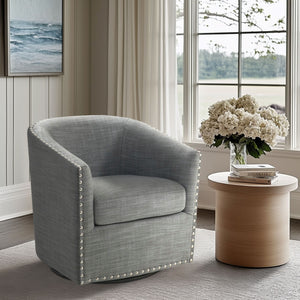 JLA Home Madison Park - Upholstered Swivel Barrel Chair with Nailheads and 360° Smooth Rotation, Plush Foam Comfort Grey MP103-1071