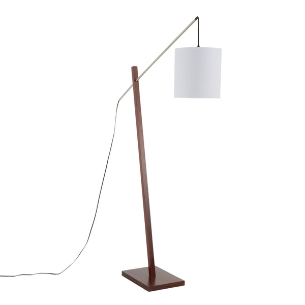 English Elm Arturo Walnut Floor Lamp with Adjustable Satin Nickel Neck and White Fabric Shade — Modern Accent Lighting B202S01389