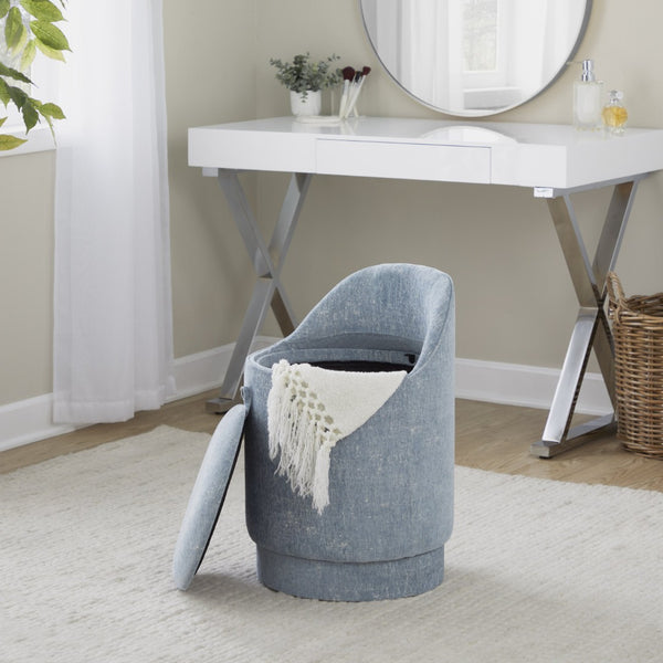 English Elm 18" Tufted Velvet Vanity Stool with 360 Swivel Base and Hidden Storage Compartment Light Blue B202P471496
