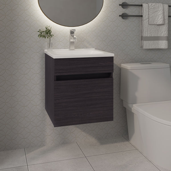 English Elm FM Wall-Mounted Belle Bathroom Vanity with Built-In Sink, Floating Design, Soft-Close Door, Sleek Storage Solution Wenge 23 L x 23 W x 12 H B128P335848