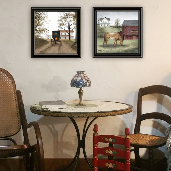 English Elm Trendy Decor 4u Billy Jacobs Horse Farmhouse Black Framed Canvas Art 2 Piece Set B067P256614